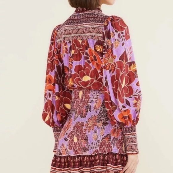 NWT $245 FARM RIO Sweet Floral Long Sleeve Minidress, SWEET FLORAL LILAC Size XS - Picture 3 of 6